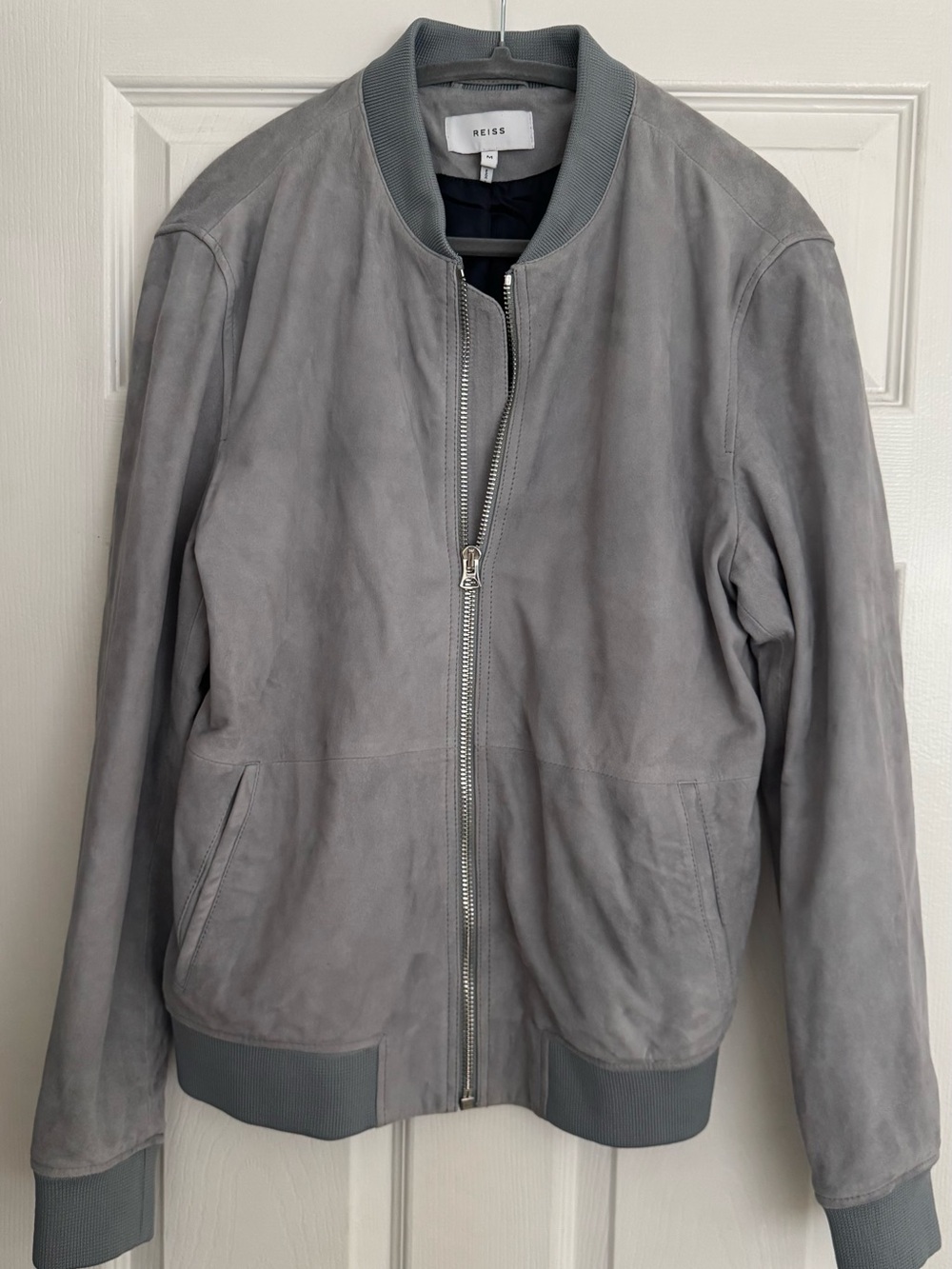 Reiss Light Blue Suede Bomber Jacket